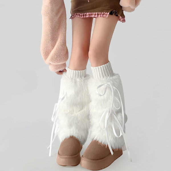 Autumn and winter furry warm white leg warmers y2k