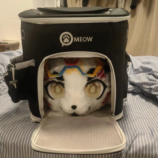furry animal head portable backpack