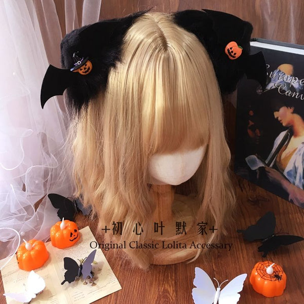 lolita Halloween little devil pumpkin black cat ear headband