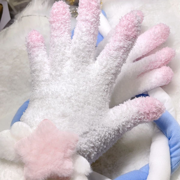 Furry gloves suitable for kig beast white plush