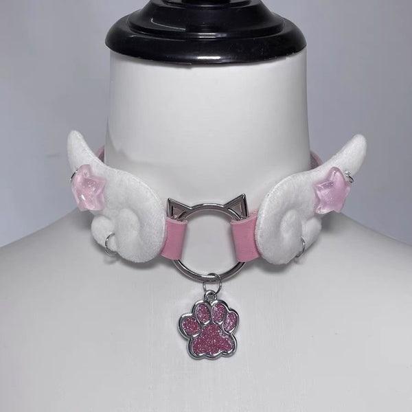 Original leather angel devil cat collar