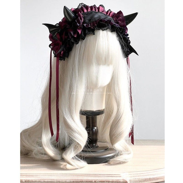 Dark Gothic Lolita Devil Horns Devil Wings Headband