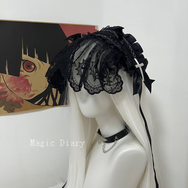 Dark lace veil headdress hairpin lolita