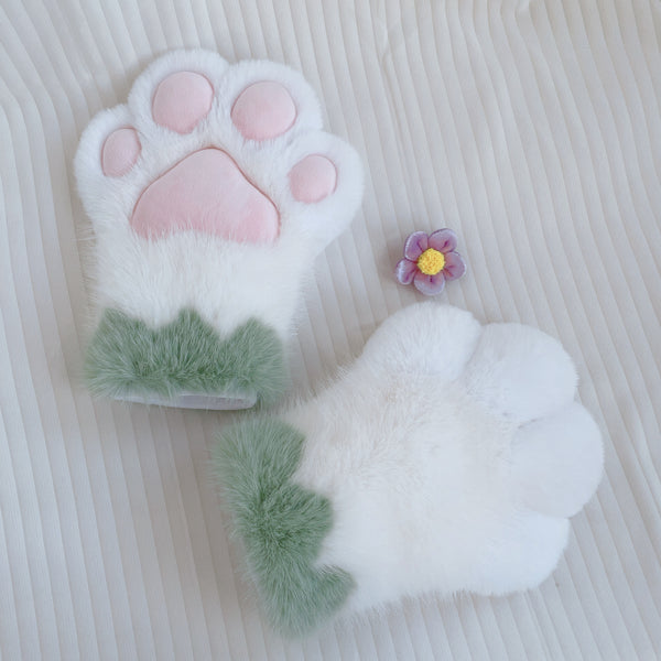 Cute white and green plush gloves animal claws