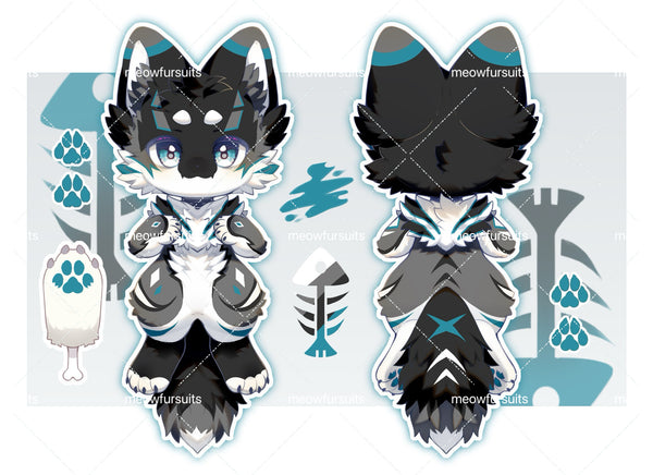 [Pre-sale adoption] -Gray-blue kitten eating fish Kemono Fursuit Head