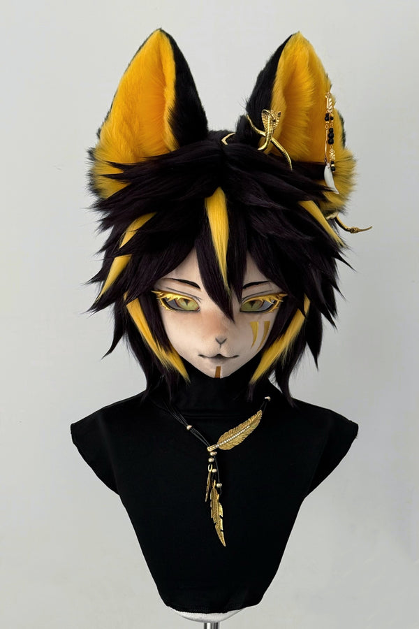 [Puppy] Black and Gold Big Dog Kig Fursuits Stock