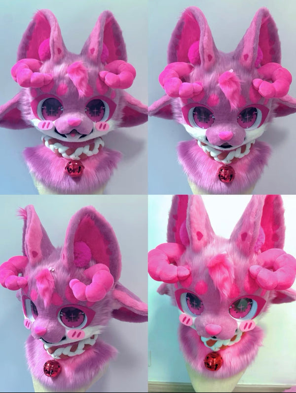 Pink Goat Kemono Head Fursuit (Gift Handpaws+Tail)