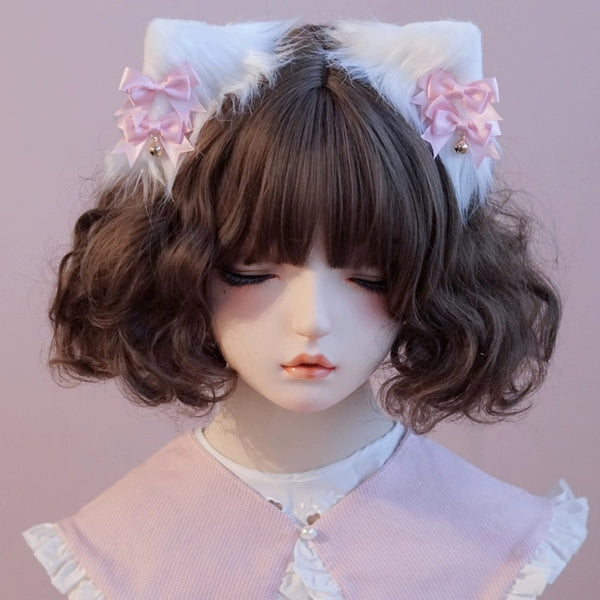 Original handmade cat ear animal ear bow hairpin lolita white soft girl