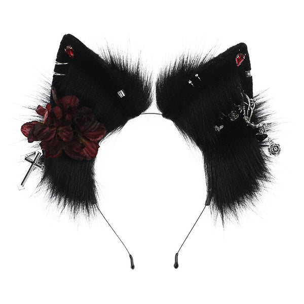 Simulated animal ears wine red rose metal accessories