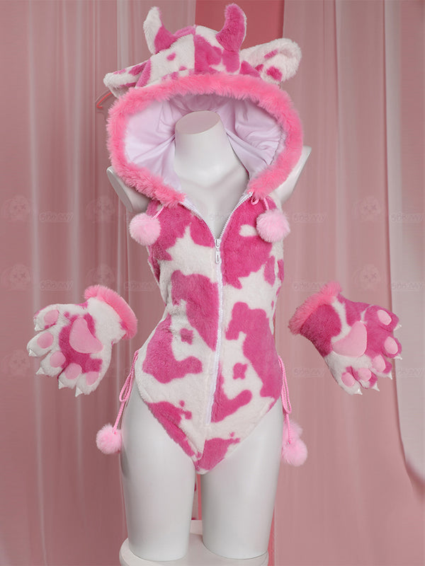 Original cute strawberry pink cow plush