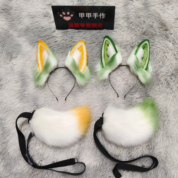Handmade headdress with fruit rabbit ears and tail