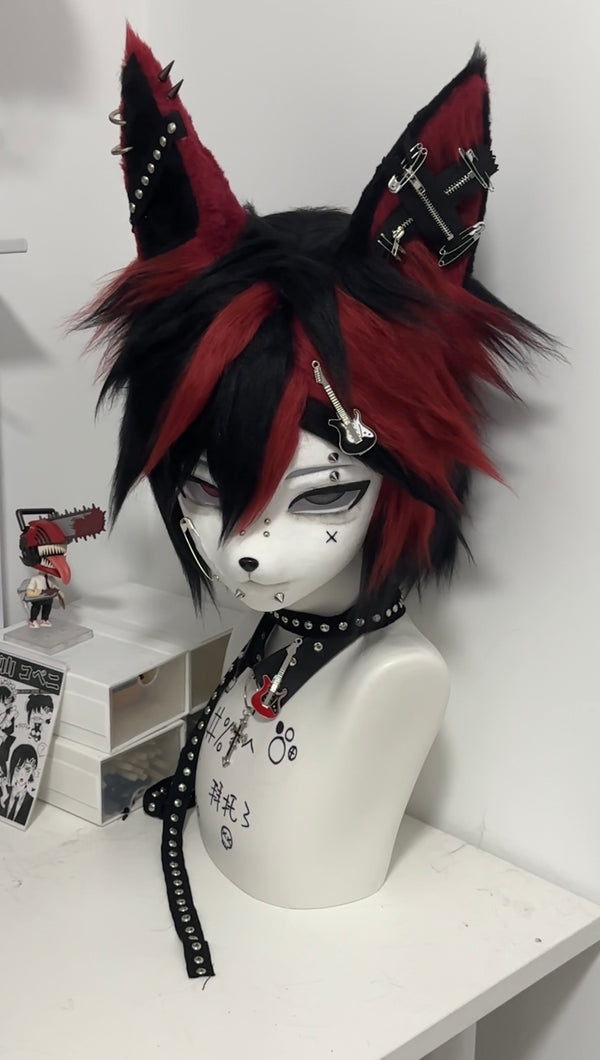 [Wolf] Punk Black and Red Wolf Kig Fursuits Stock