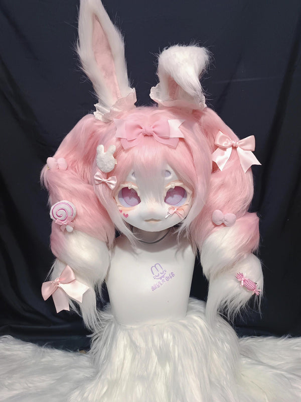 [Bunny] Pink spiral twin ponytail rabbit kig fursuits stock