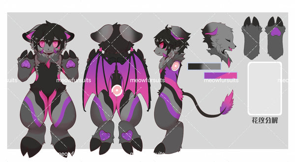 [Pre-sale adoption] -Black and purple demon bat dog Kemono Fursuit Head