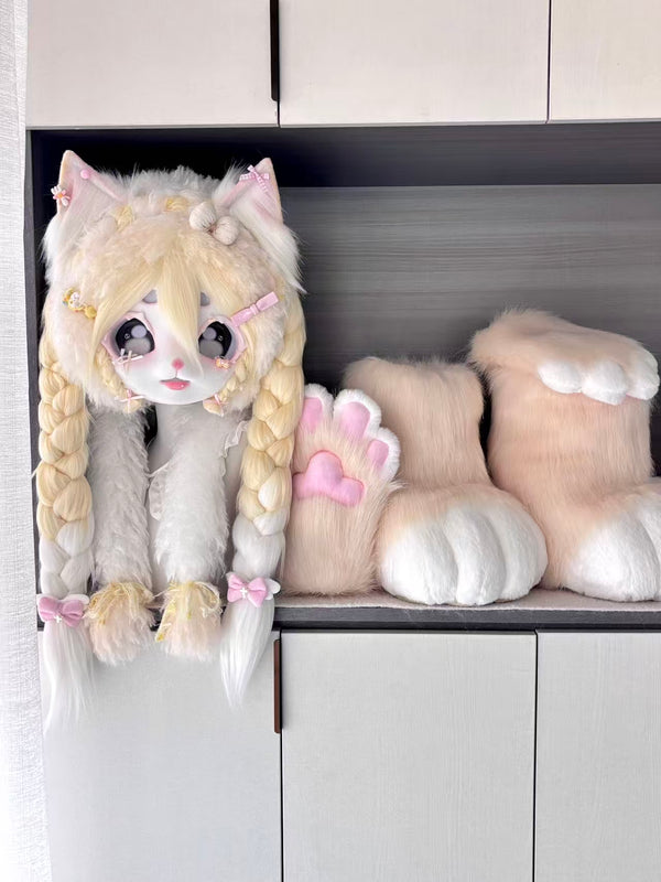 Yellow Kitten Kig Full-Set Fursuits (Gift Handpaws+Feetpaws+Tail)
