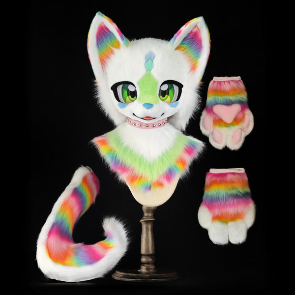 Colorful gradient kitten Kemono Head Fursuit(gift handpaws+tail)