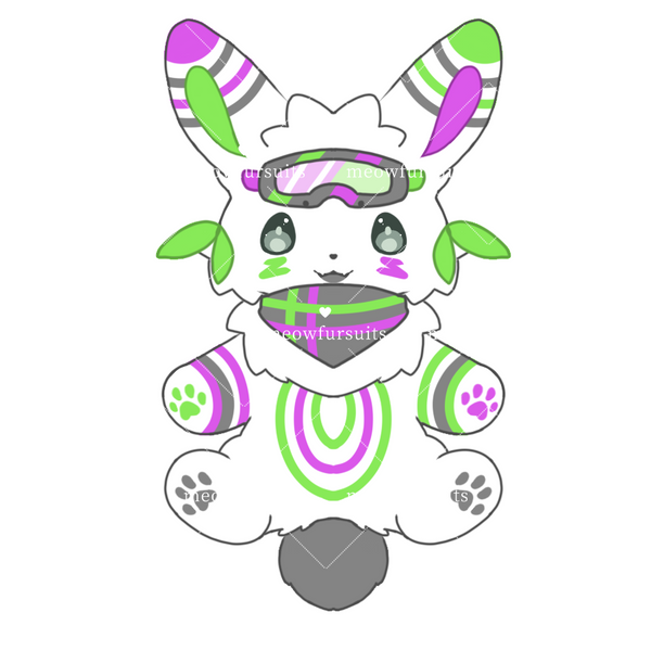 [Pre-sale adoption] - Green and purple patterned leaves rabbit Kemono Fursuit Head