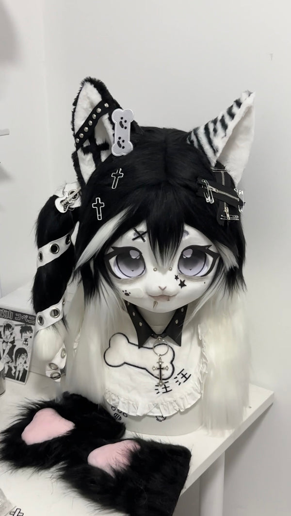 [Kitten] Black and white punk kitten Kig Fursuits Stock(gift paws)