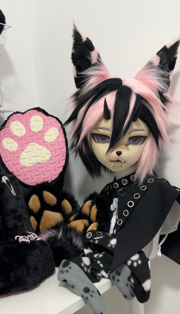 [Wolf] Pink and black wolf kig full set Fursuits Stock