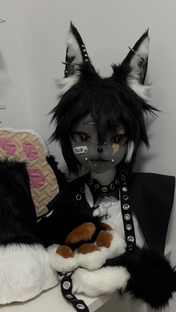 [Wolf] Cool black wolf kig full set Fursuits Stock（gift handpaws+feet paws）