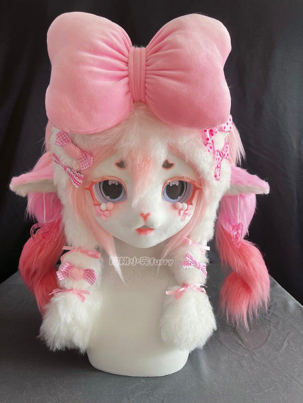 [Lamb] Pink big bow curly lamb kig fursuits stock