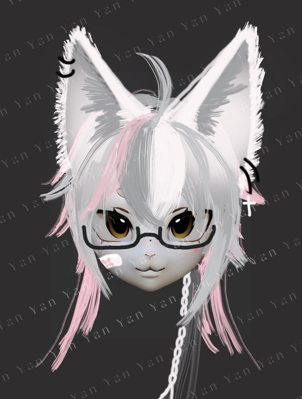 [Waiting for Adoption] - Gray and pink wolf Kig Fursuit Head