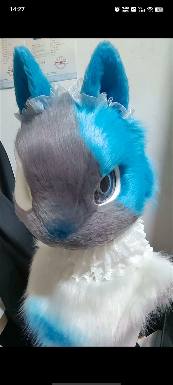 [Bunny] Blue and white lace bunny Kemono Fursuits Stock（gift neckfur）