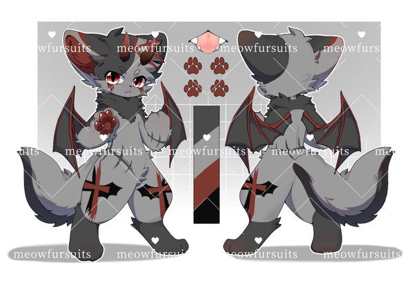 [Pre-sale adoption] - Black and red dark wings bat Kemono Fursuit Head
