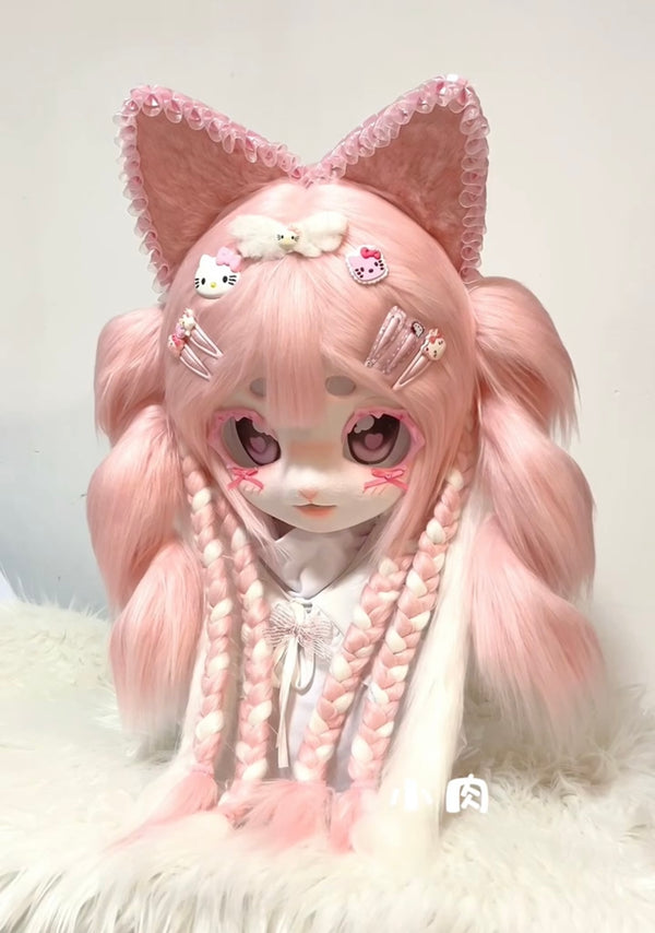 [Kitten] Pink kitten with twin ponytails Kig Fursuits Stock