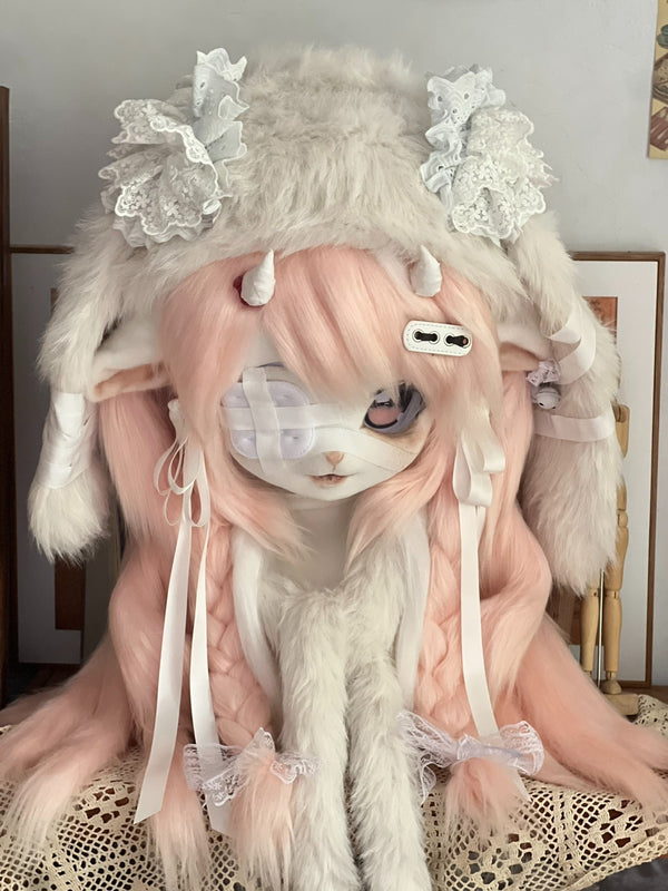 Cute Pink Lamb Kig Head Fursuit
