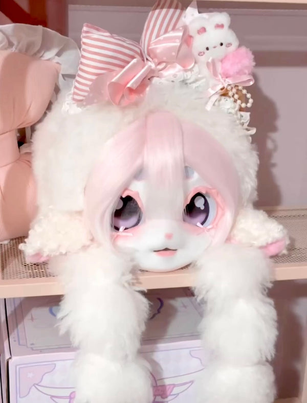 [Lamb] pink Lamb with bow and double ponytails Kig Fursuits Stock