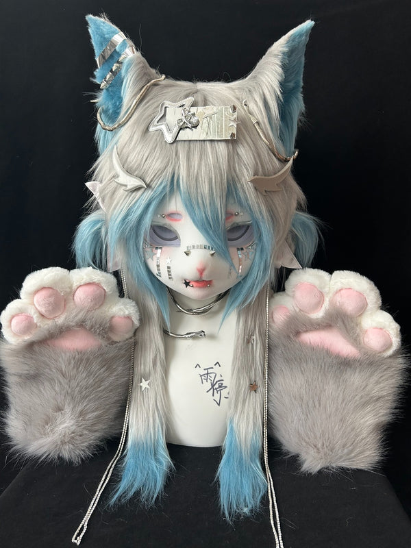 [Fox] Cyberpunk Blue Fox kig fursuits stock( gift paws)