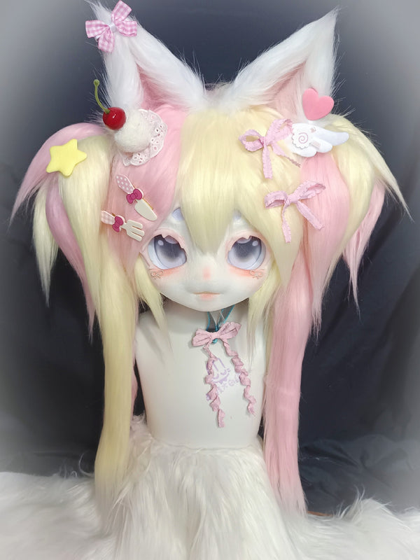 [Cat] Pink and yellow candy kitten kig fursuits stock