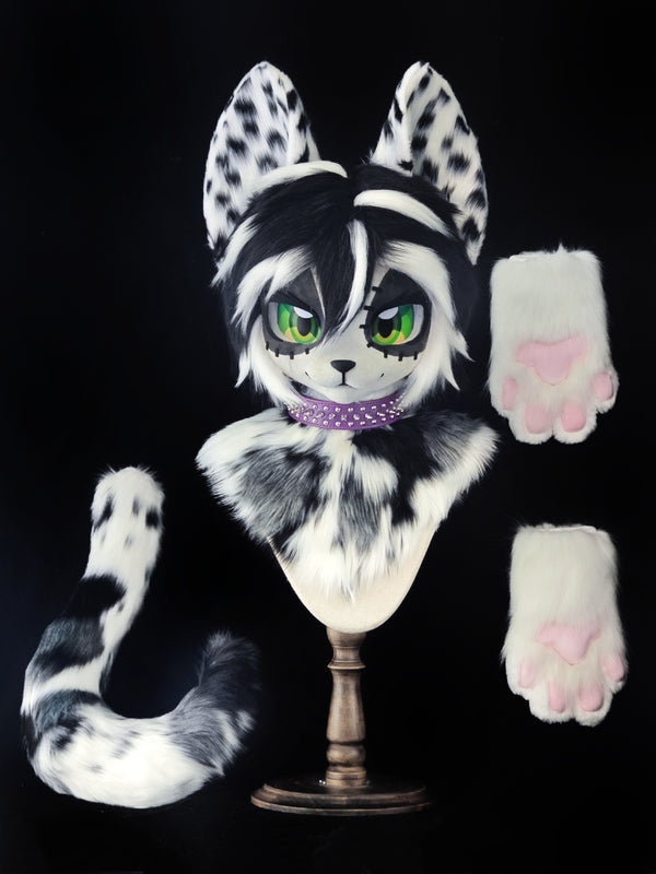 Black and white spotted leopard Kemono Head Fursuit(gift tail+handpaws)