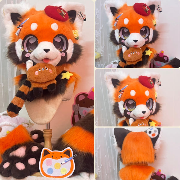 [Little Raccoon] Cute painter raccoon Kemono Fursuits Stock(gift paws+tail+ Artboard+neck fur)