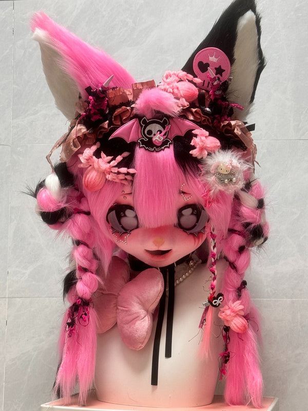 [Kitten] Halloween black pink hellokitty inspired kitten kig fursuits stock