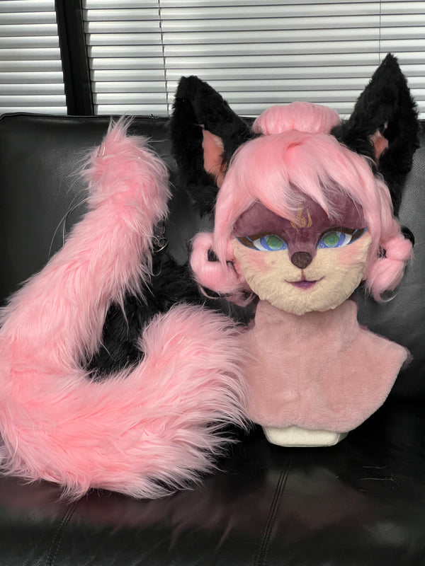 Colorblocked ball-head fox Kemono Fursuit(Head+tail+handpaws+neck)