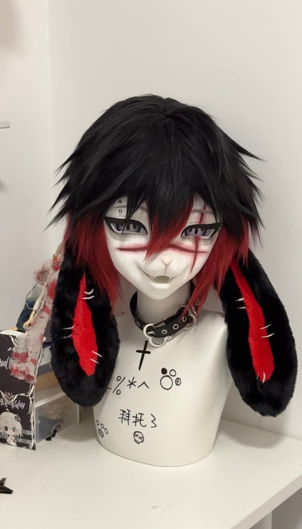 [Bunny] Black and red scar rabbit inspired kig fursuits stock