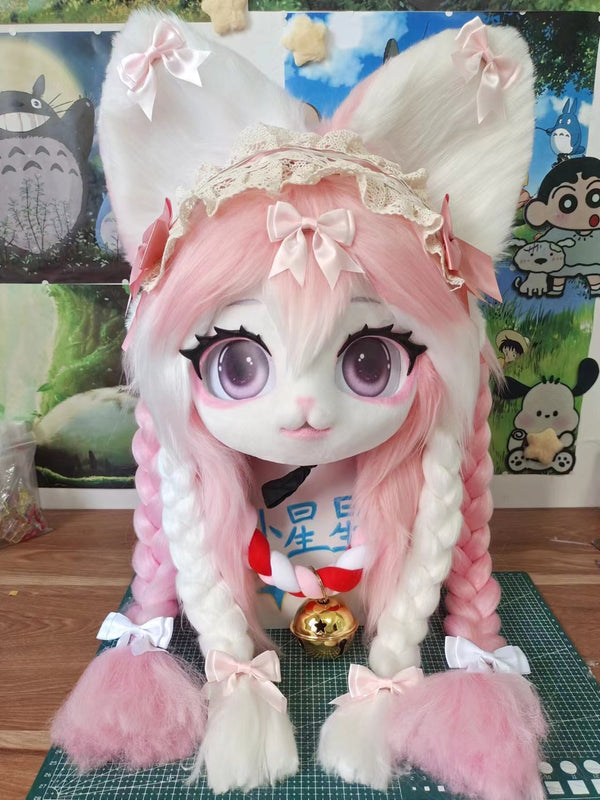 [Fox] Pink cute big eyed little fox kig fursuits stock