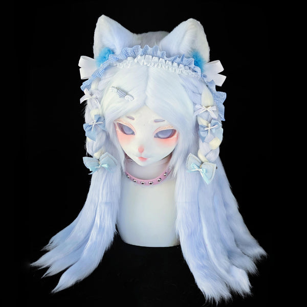 Blue Bow Cat Kig Head Fursuit