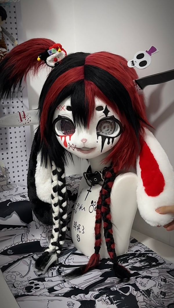 [Bunny] Halloween dark black and red bunny kig fursuits stock