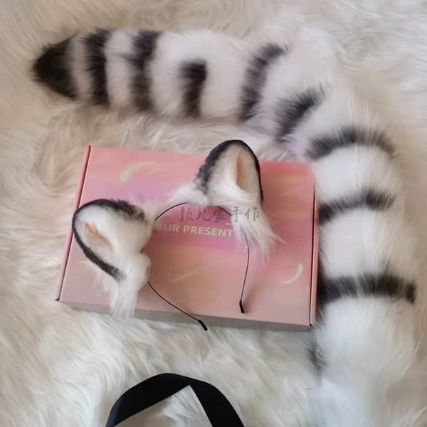 White tiger cos handmade animal ears tiger tiger tail cosplay