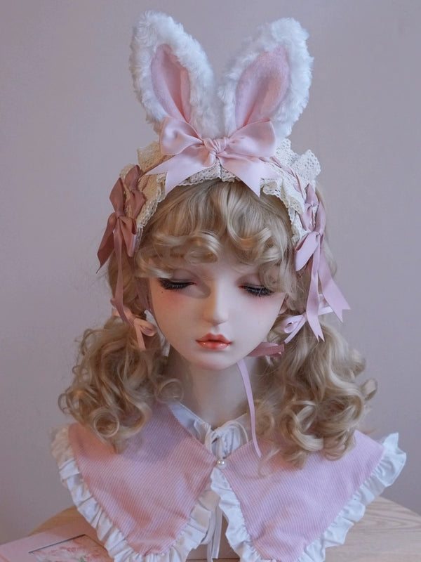 Handmade rabbit ear headband plush animal ear lolita lace