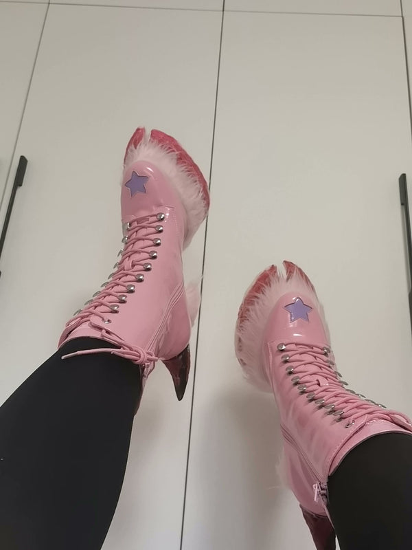 pink furry horseshoe shoes
