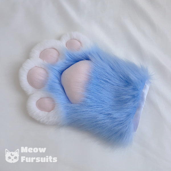 Handmade blue fursuit, handmade animal claw gloves