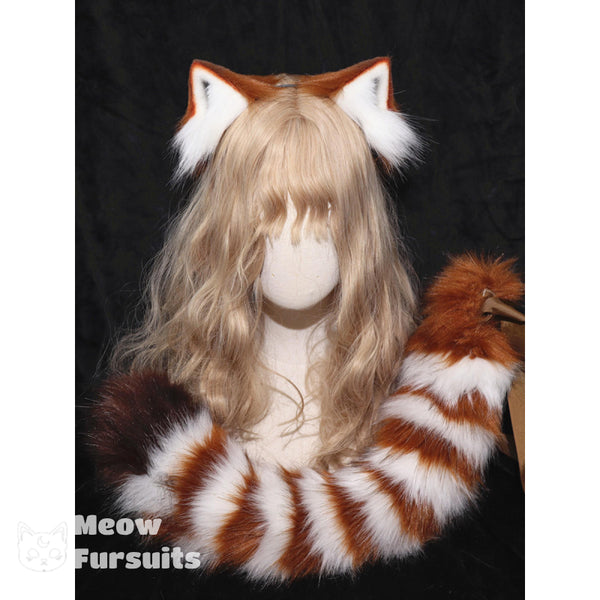 Handmade animal ears red panda ears and tail set