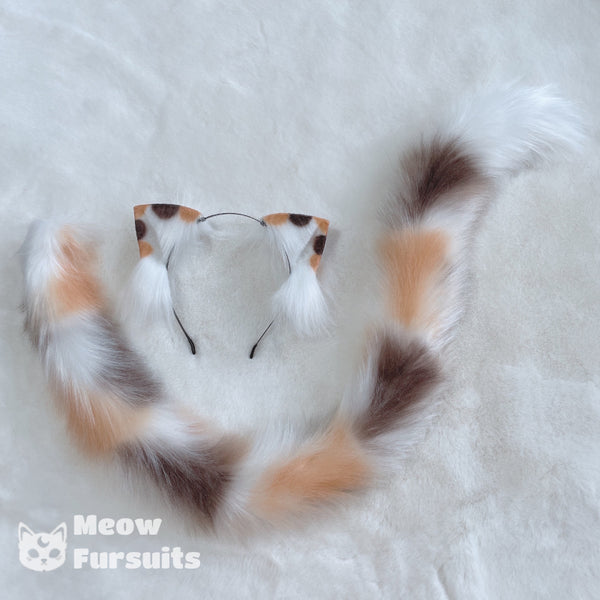 calico cat ears headband animal ears animal tail