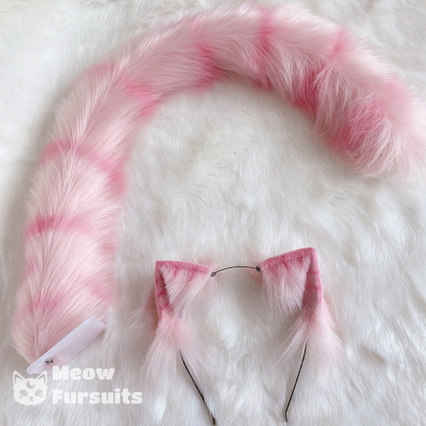 Pink tabby ear handmade headband silver tabby cat ear