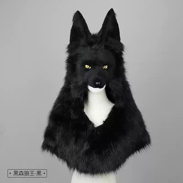 Werewolf cos Viking style cool black wolf head plush