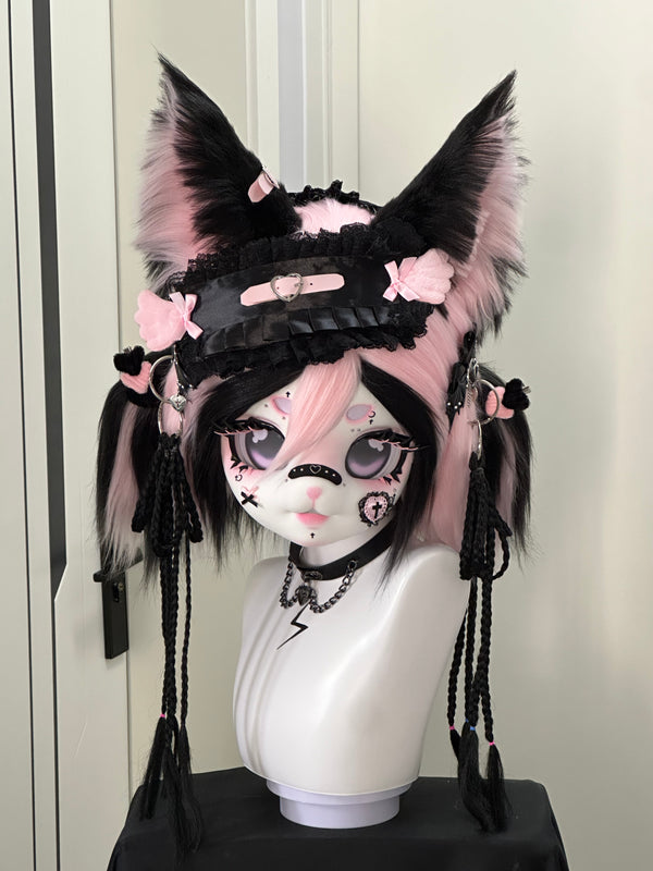 [Fox] Pink and black y2k little fox Kig Fursuits Stock